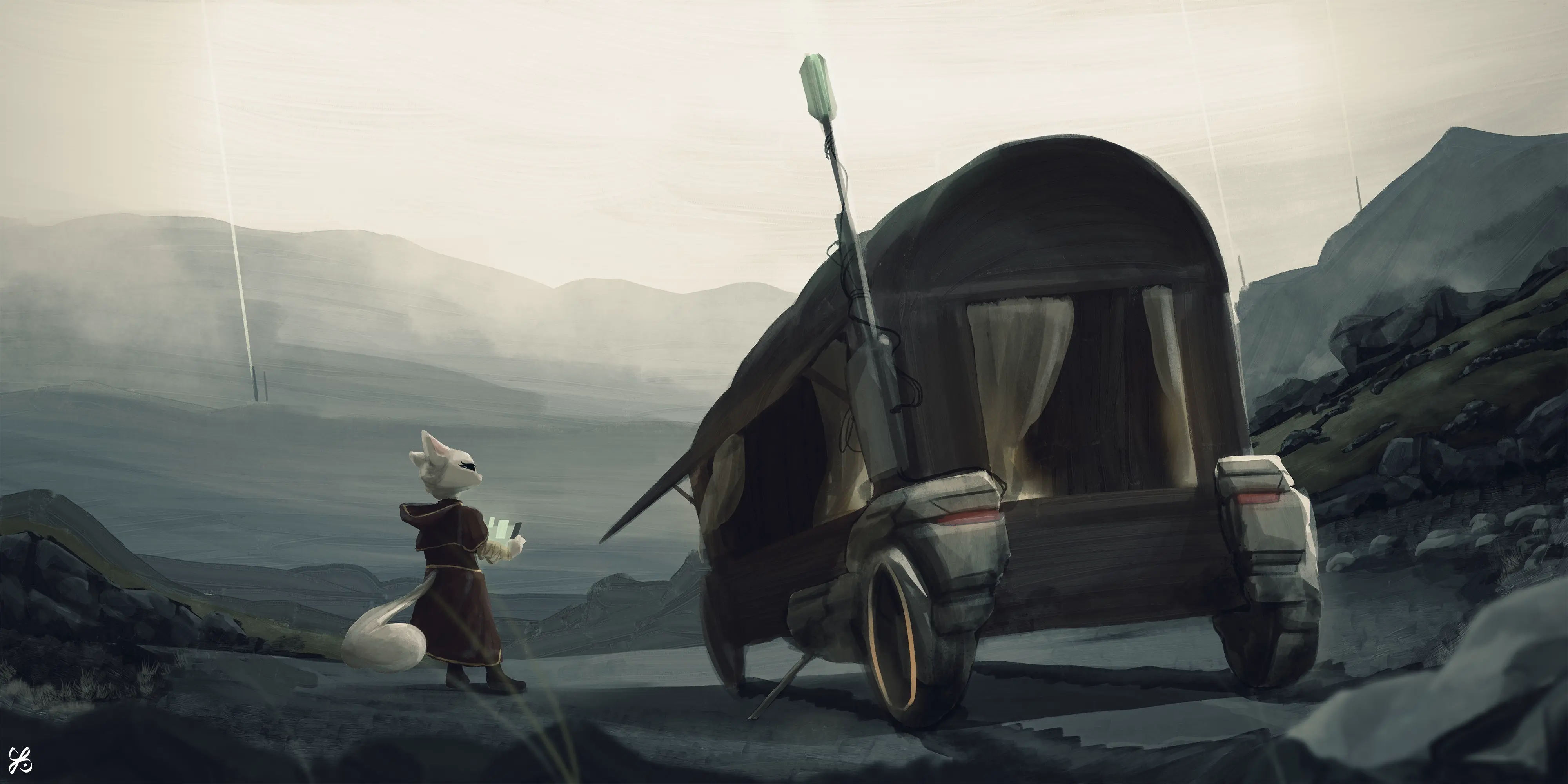 An apocalyptic artwork of Van with her caravan.
