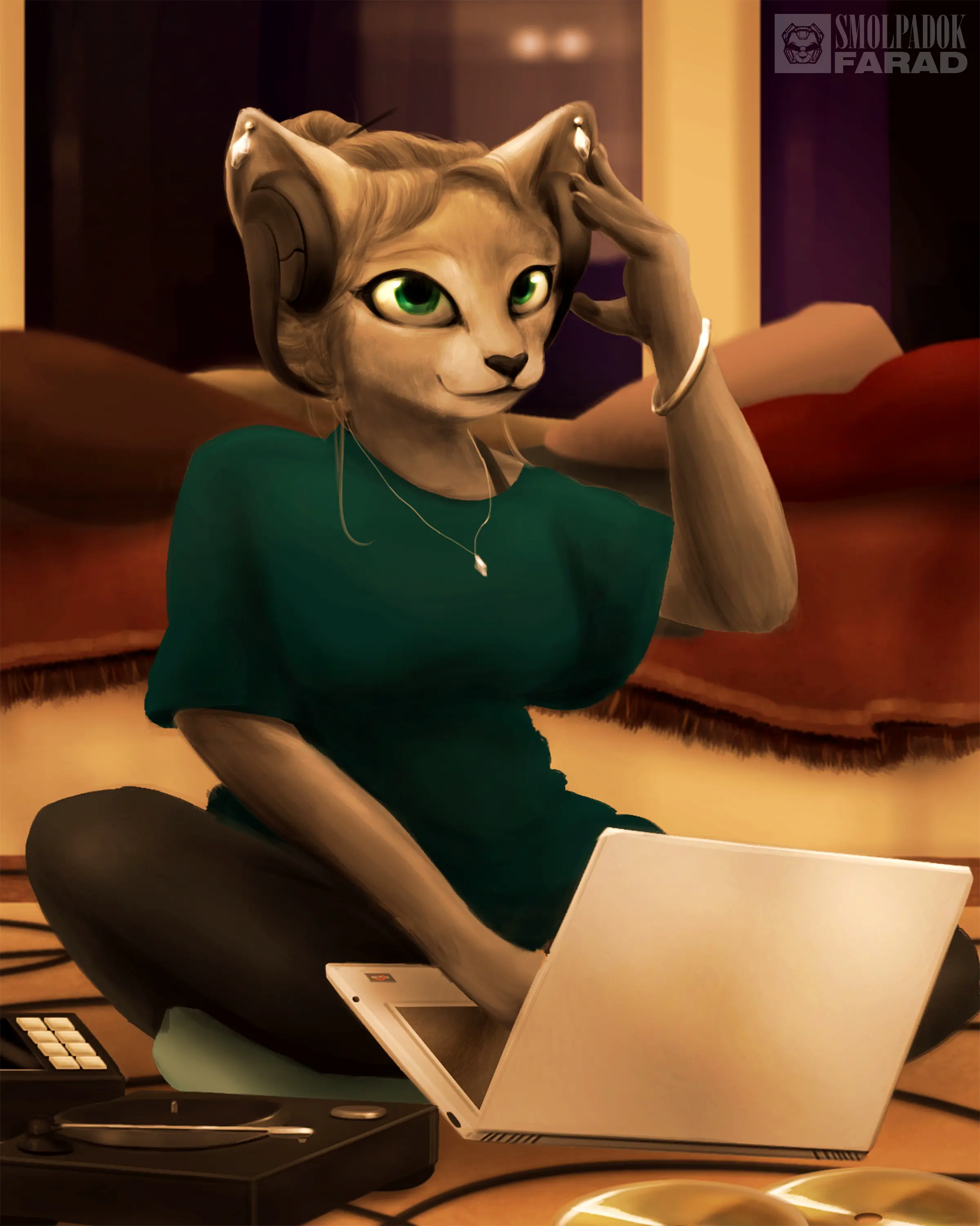 An artwork of Mynx in a cozy studio bedroom